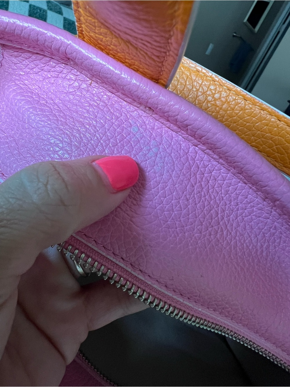 Marc Jacobs Pink and Orange Pebbled Leather Tote - Picture 9 of 16